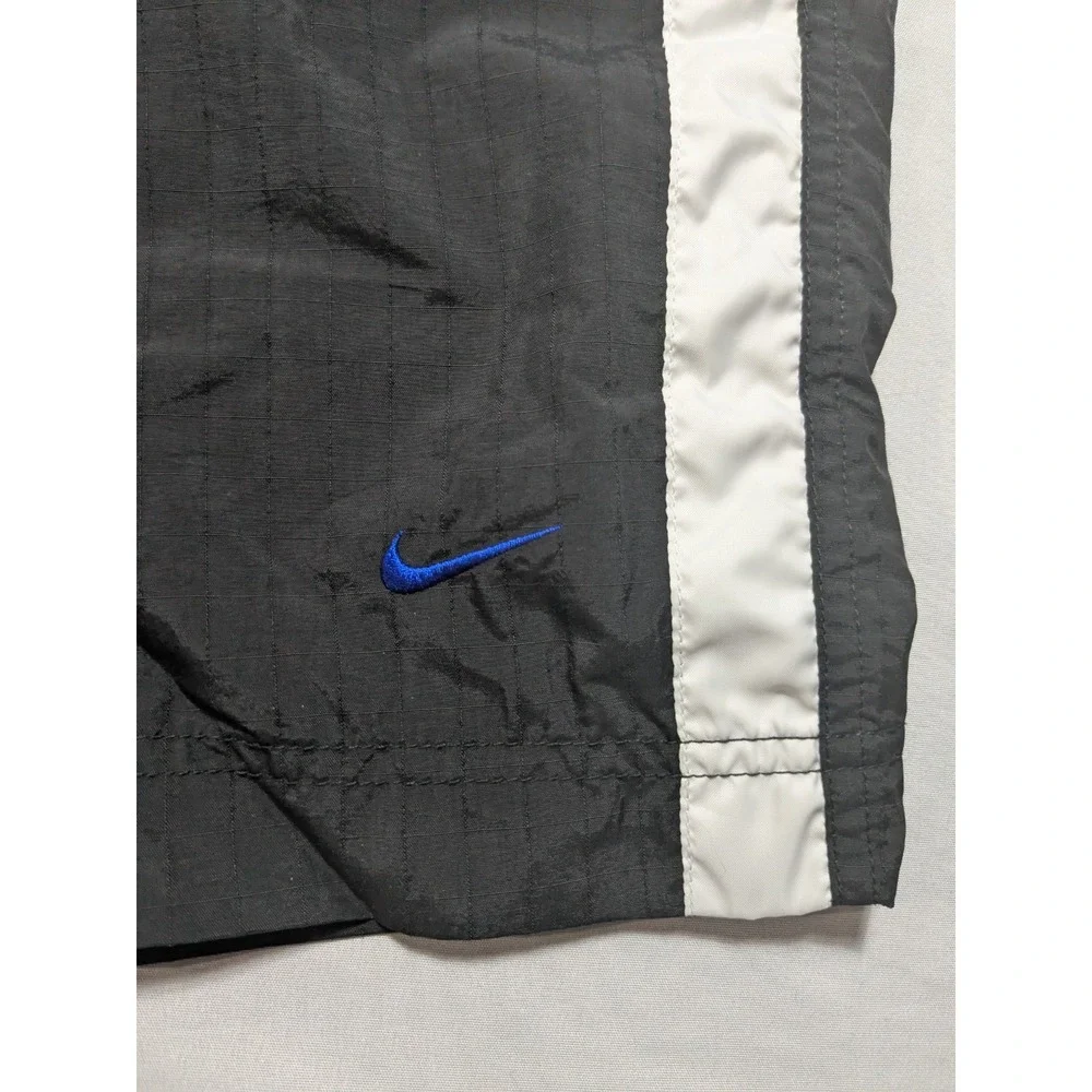 VTG 90s NIKE Men Large Black Track Pants White Side-Stripe Blue Ankle Swoosh EUC